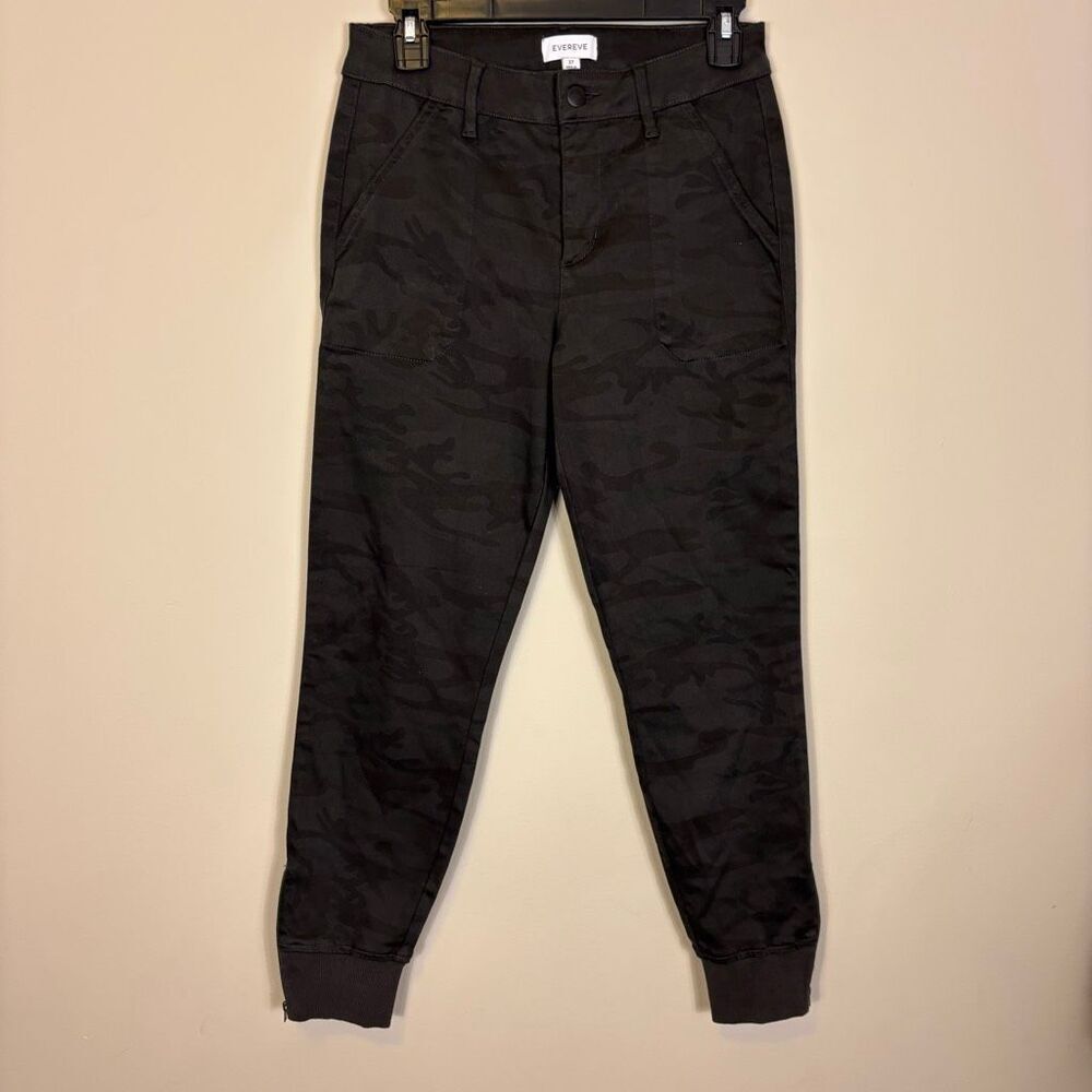Evereve Black Camo High Waisted Skinny Leg Zipper‎ Side Pants 27